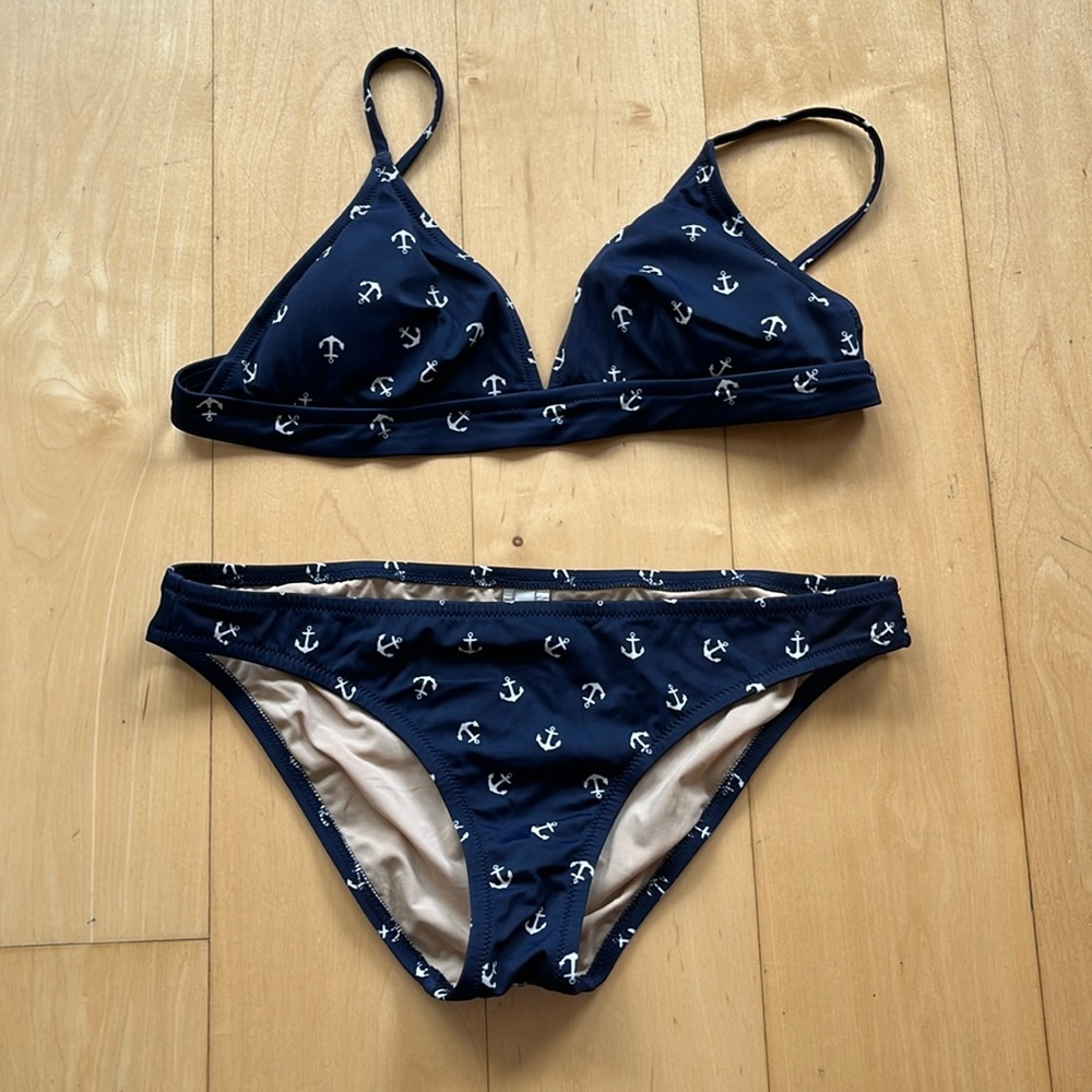 J. Crew Triangle Bikini - navy anchor pattern